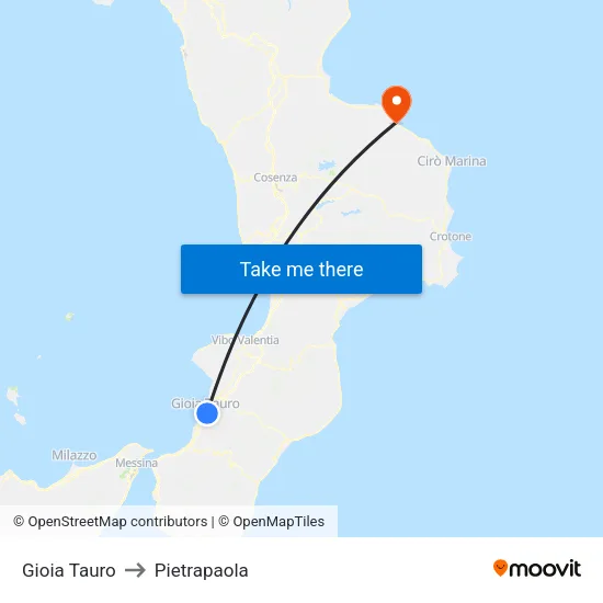 Gioia Tauro to Pietrapaola map