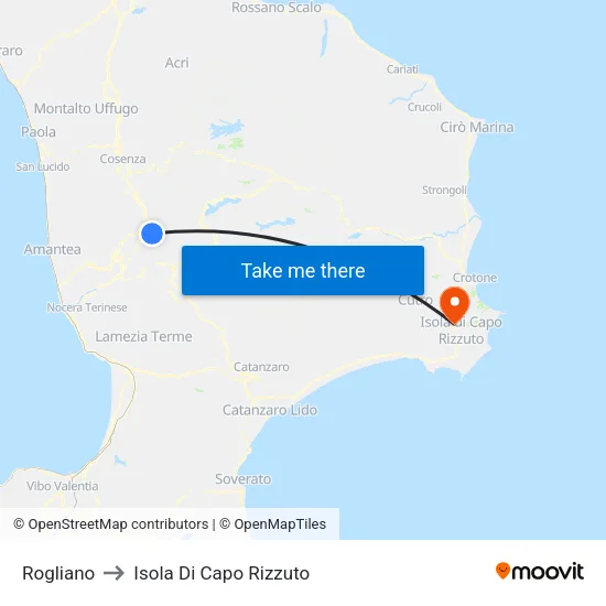 Rogliano to Isola Di Capo Rizzuto map