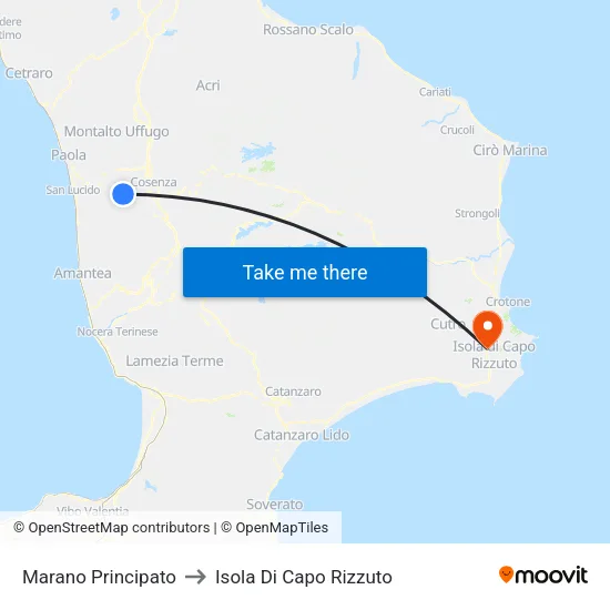 Marano Principato to Isola Di Capo Rizzuto map