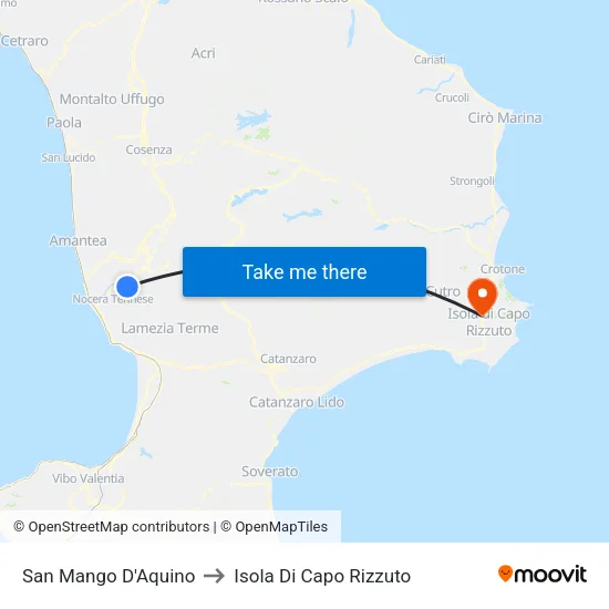 San Mango D'Aquino to Isola Di Capo Rizzuto map