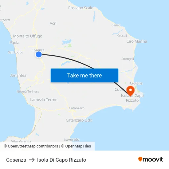Cosenza to Isola Di Capo Rizzuto map