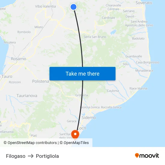Filogaso to Portigliola map