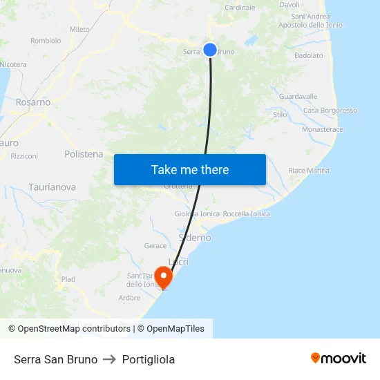 Serra San Bruno to Portigliola map