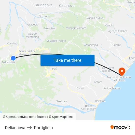Delianuova to Portigliola map