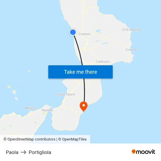 Paola to Portigliola map