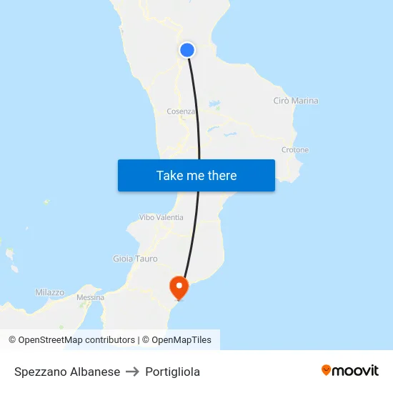 Spezzano Albanese to Portigliola map