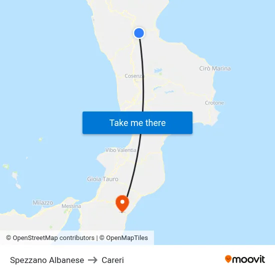 Spezzano Albanese to Careri map