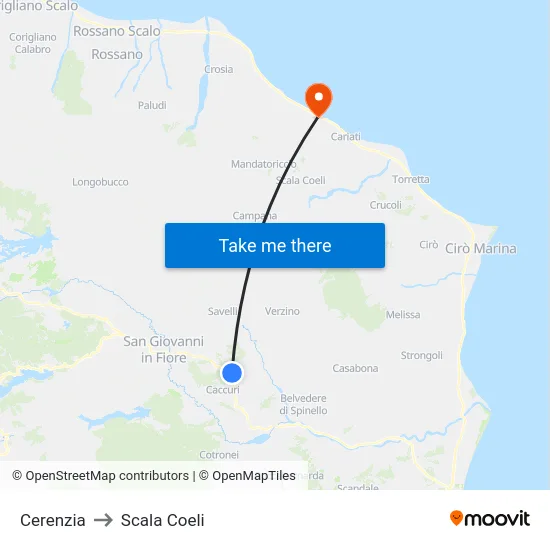 Cerenzia to Scala Coeli map
