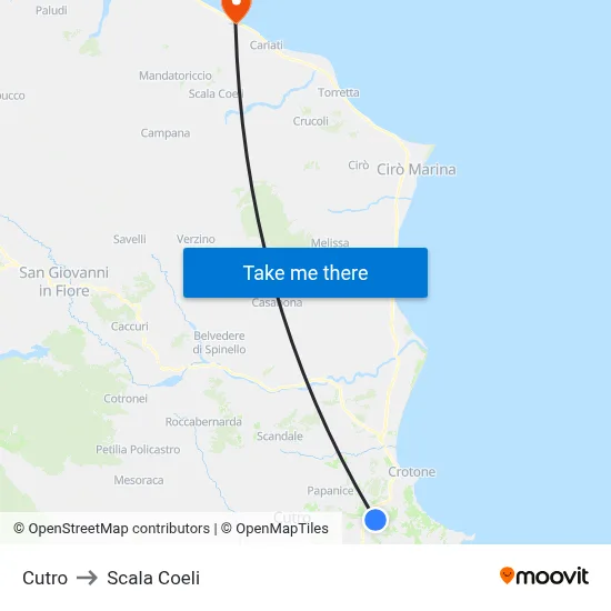 Cutro to Scala Coeli map