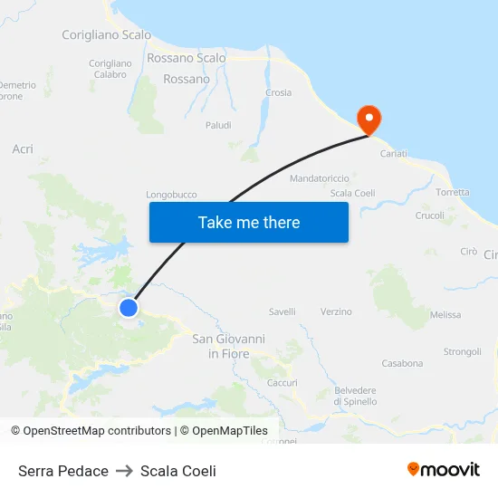 Serra Pedace to Scala Coeli map