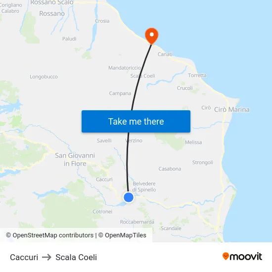 Caccuri to Scala Coeli map