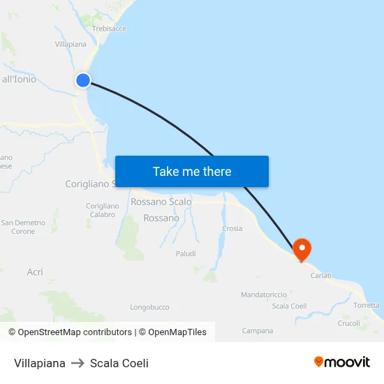Villapiana to Scala Coeli map