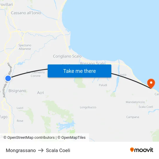 Mongrassano to Scala Coeli map