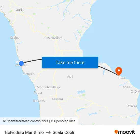 Belvedere Marittimo to Scala Coeli map