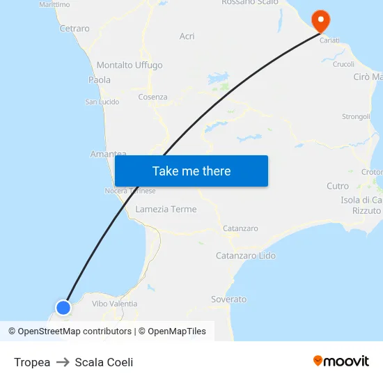 Tropea to Scala Coeli map
