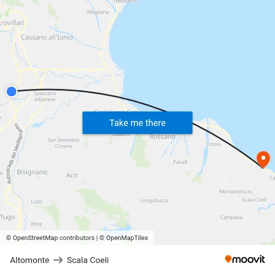 Altomonte to Scala Coeli map