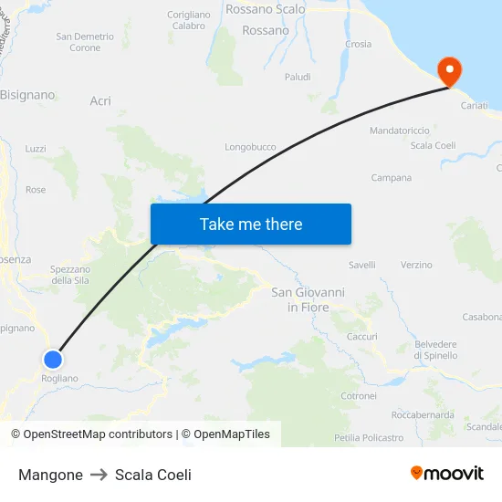 Mangone to Scala Coeli map