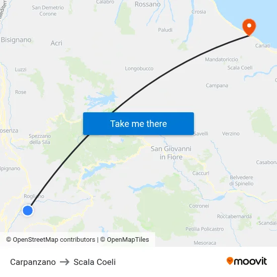 Carpanzano to Scala Coeli map