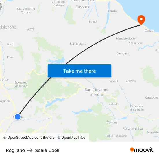 Rogliano to Scala Coeli map
