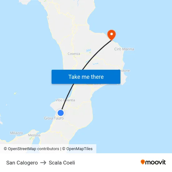 San Calogero to Scala Coeli map