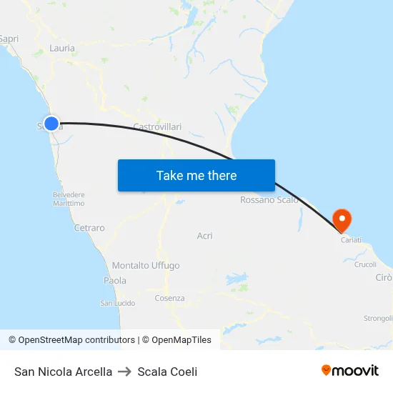 San Nicola Arcella to Scala Coeli map