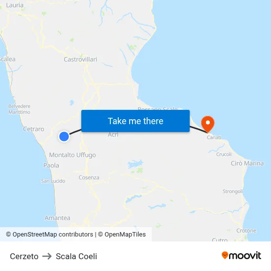 Cerzeto to Scala Coeli map