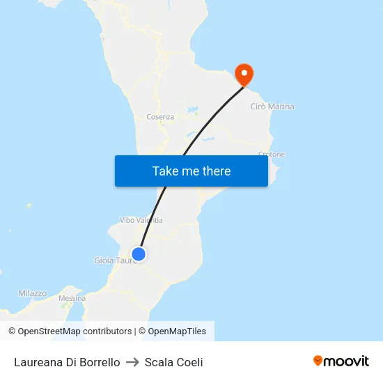 Laureana Di Borrello to Scala Coeli map