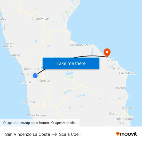 San Vincenzo La Costa to Scala Coeli map