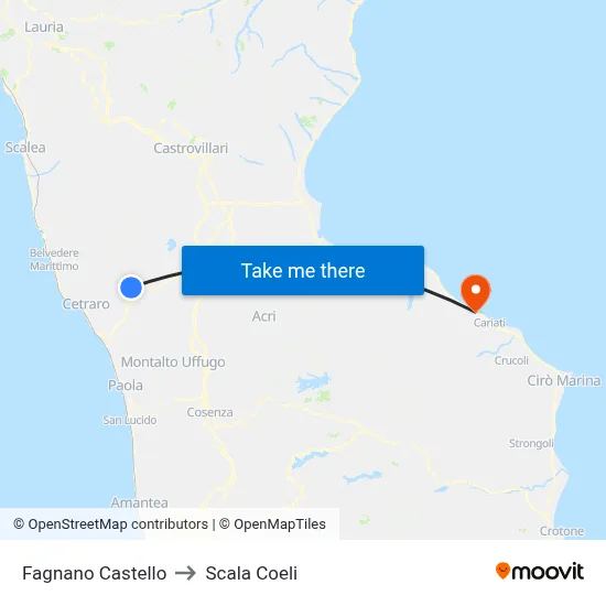 Fagnano Castello to Scala Coeli map
