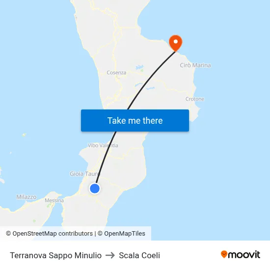 Terranova Sappo Minulio to Scala Coeli map