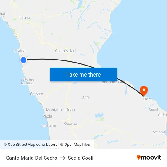 Santa Maria Del Cedro to Scala Coeli map