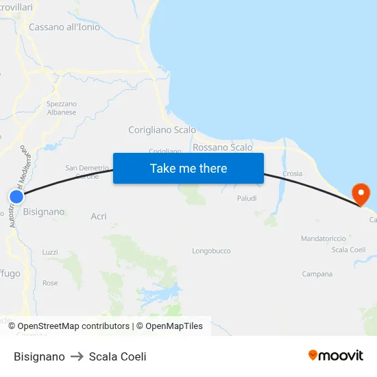 Bisignano to Scala Coeli map