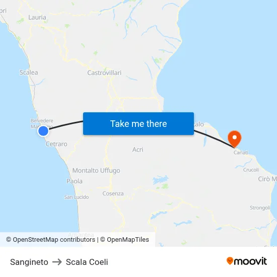 Sangineto to Scala Coeli map