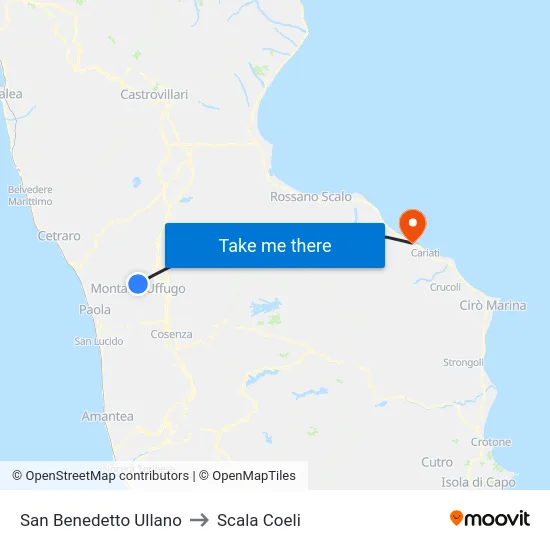 San Benedetto Ullano to Scala Coeli map