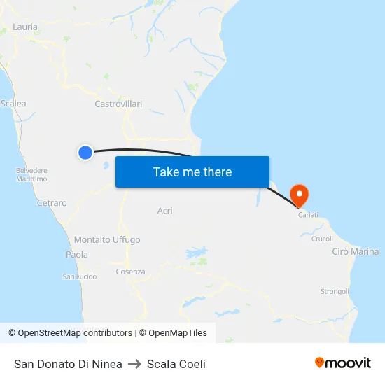 San Donato Di Ninea to Scala Coeli map