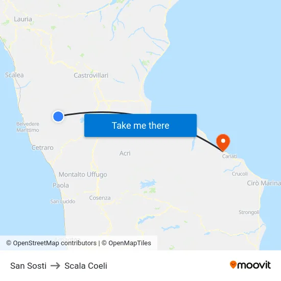 San Sosti to Scala Coeli map