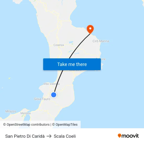 San Pietro Di Caridà to Scala Coeli map