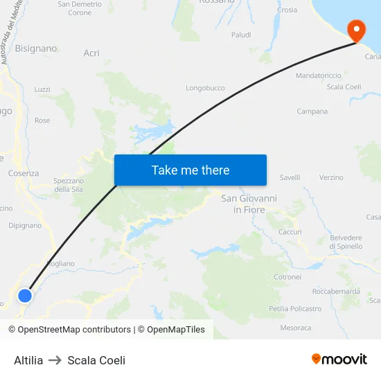 Altilia to Scala Coeli map