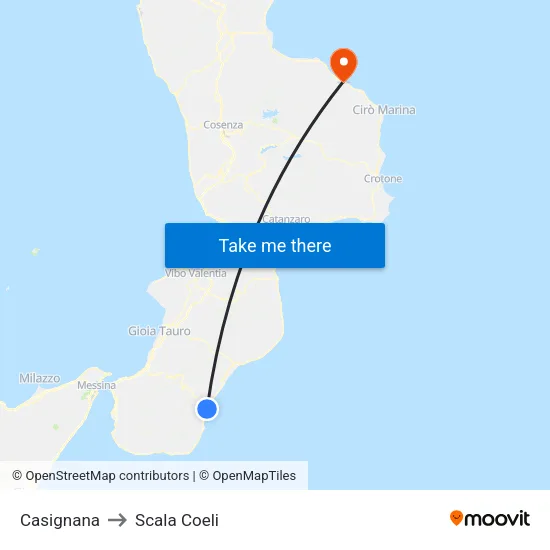 Casignana to Scala Coeli map