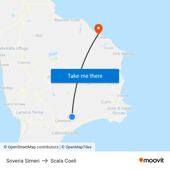 Soveria Simeri to Scala Coeli map