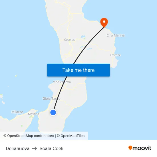 Delianuova to Scala Coeli map