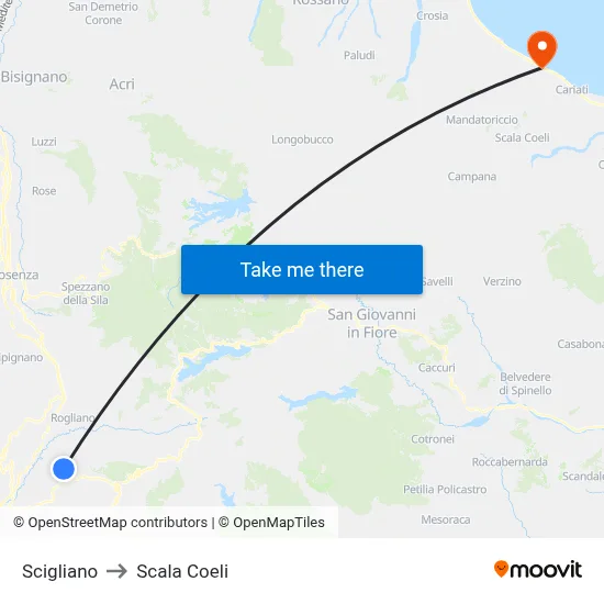 Scigliano to Scala Coeli map