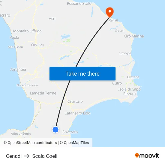 Cenadi to Scala Coeli map