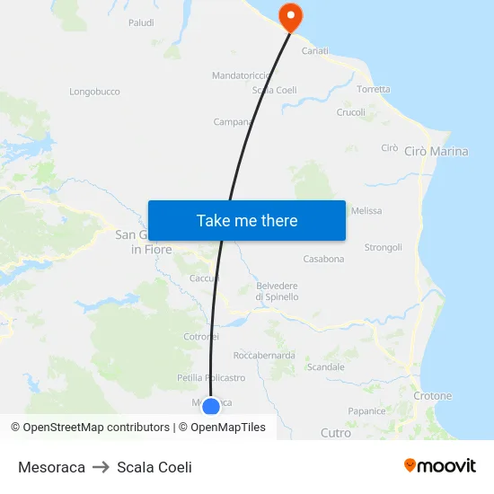 Mesoraca to Scala Coeli map