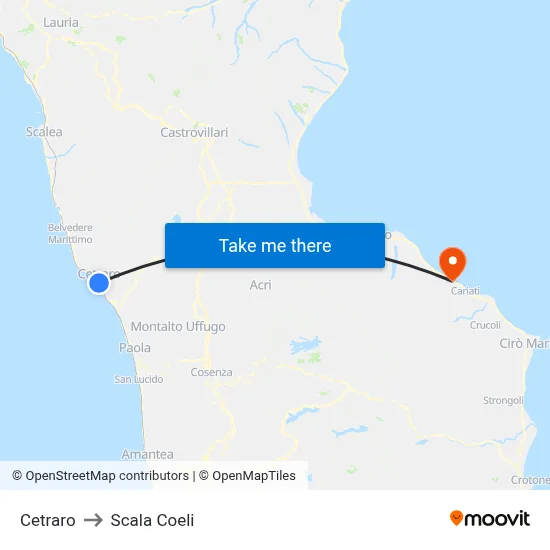 Cetraro to Scala Coeli map
