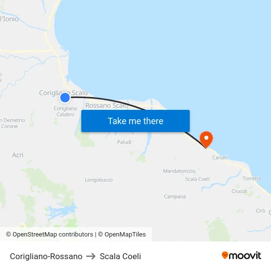Corigliano-Rossano to Scala Coeli map
