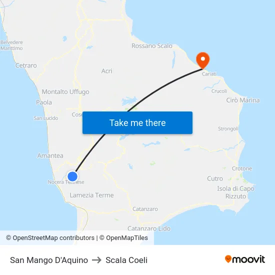 San Mango D'Aquino to Scala Coeli map