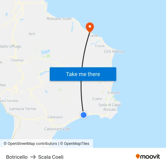 Botricello to Scala Coeli map