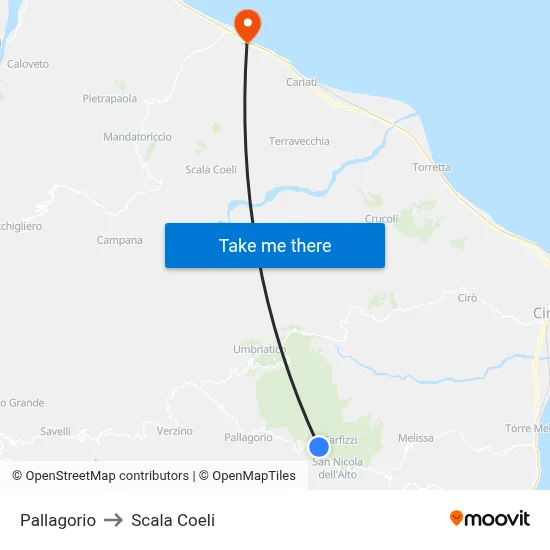 Pallagorio to Scala Coeli map