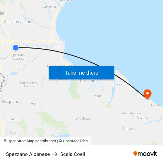 Spezzano Albanese to Scala Coeli map